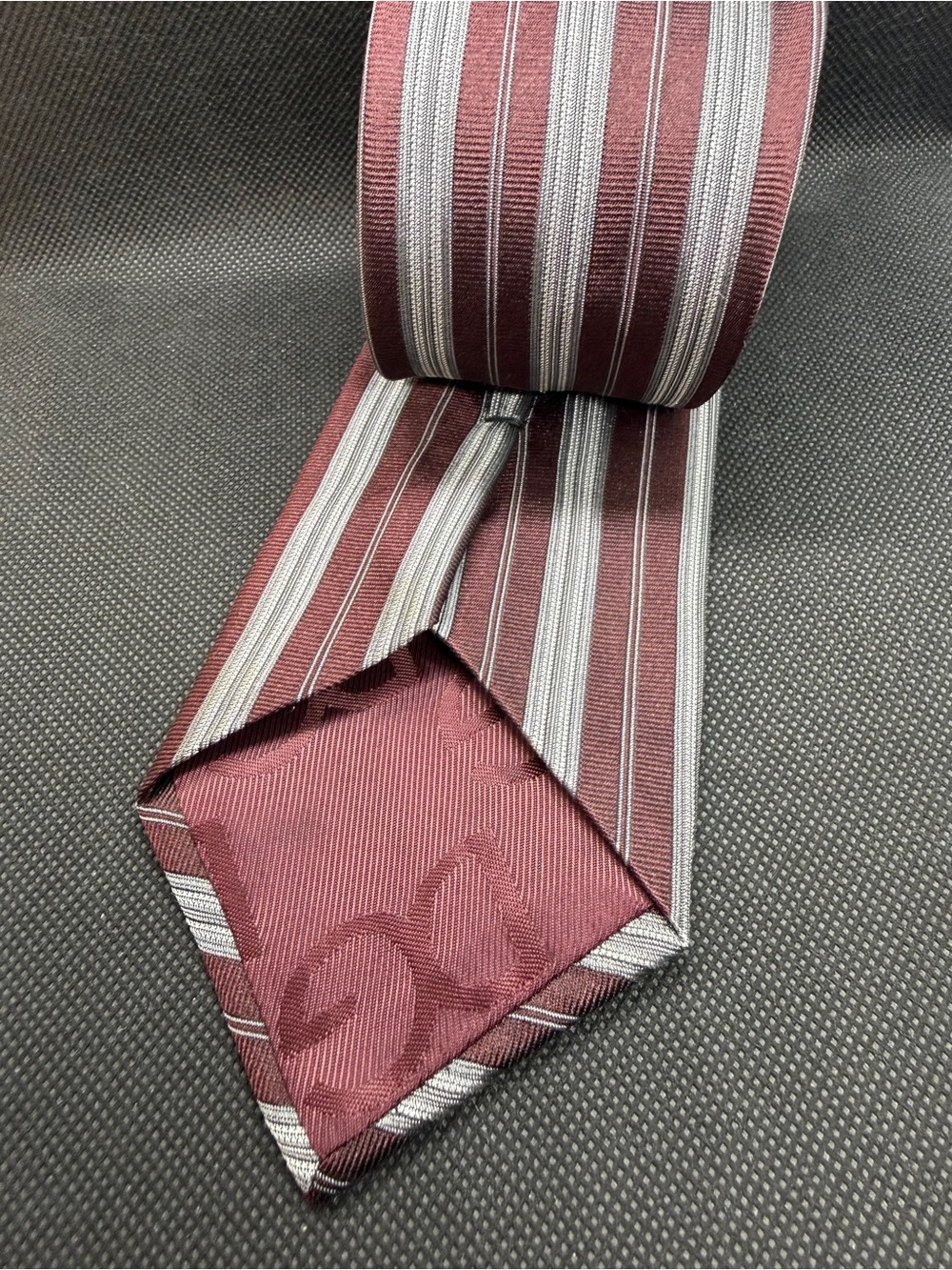 Dolce & Gabbana Italy Silk Tie Burgundy Gray Striped 59” x 3.5” - Picture 7 of 9